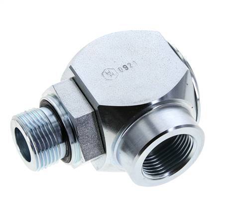 G 3/4'' M/F Zinc plated Steel 90 deg Elbow Swivel Joint High-pressure 250 Bar - Hydraulic