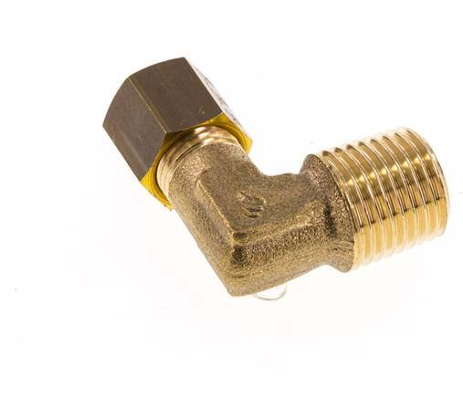 R 1/4'' Male x 5mm Brass 90 deg Elbow Compression Fitting 150 Bar DIN EN 1254-2