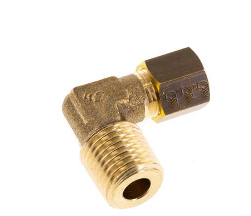 R 1/4'' Male x 5mm Brass 90 deg Elbow Compression Fitting 150 Bar DIN EN 1254-2
