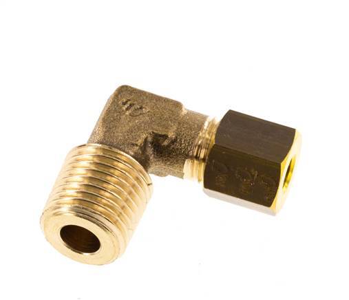 R 1/4'' Male x 5mm Brass 90 deg Elbow Compression Fitting 150 Bar DIN EN 1254-2