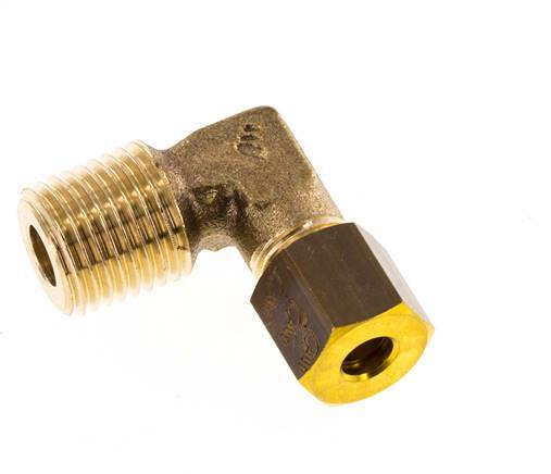 R 1/4'' Male x 5mm Brass 90 deg Elbow Compression Fitting 150 Bar DIN EN 1254-2