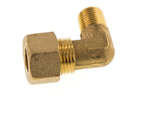 R 1/4'' Male x 12mm Brass 90 deg Elbow Compression Fitting 75 Bar DIN EN 1254-2