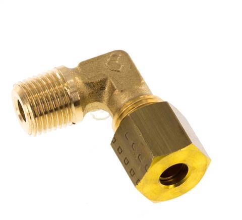 R 1/8'' Male x 5mm Brass 90 deg Elbow Compression Fitting 150 Bar DIN EN 1254-2