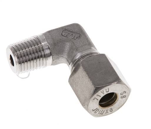 R 1/4'' Male x 8S Stainless steel 90 deg Elbow Compression Fitting 630 Bar DIN 2353