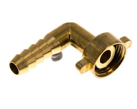 G 1/2'' x 10mm Brass 90 deg Elbow Hose barb with NBR Seal and Wing Nut 16 Bar
