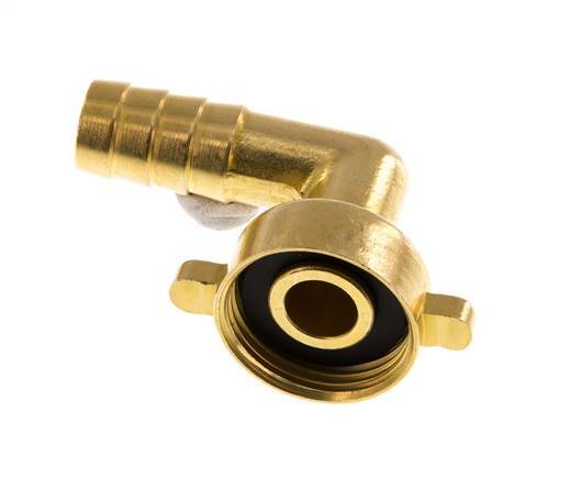 G 3/4'' x 13mm Brass 90 deg Elbow Hose barb with NBR Seal and Wing Nut 16 Bar