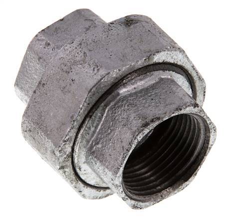 Rp 1'' Zinc plated Cast iron Double Nipple 3-pieces with Conically sealing 25 Bar