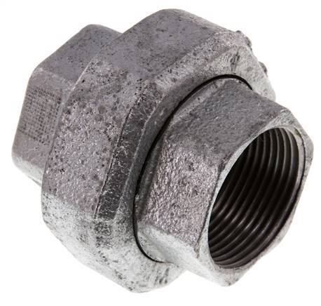 Rp 1 1/4'' Zinc plated Cast iron Double Nipple 3-pieces with Conically sealing 25 Bar