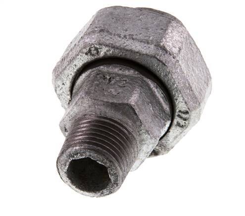 Rp 1/2'' x R 1/2'' F/M Zinc plated Cast iron Double Nipple 3-pieces with Conically sealing 25 Bar