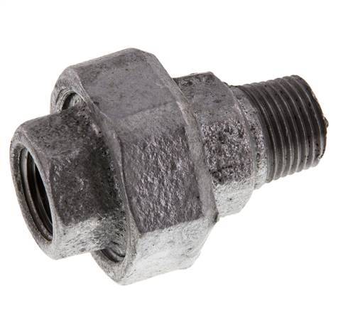 Rp 1/2'' x R 1/2'' F/M Zinc plated Cast iron Double Nipple 3-pieces with Flat sealing 25 Bar