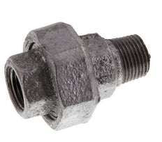 Rp 1/2'' x R 1/2'' F/M Zinc plated Cast iron Double Nipple 3-pieces with Flat sealing 25 Bar