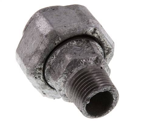 Rp 1/2'' x R 1/2'' F/M Zinc plated Cast iron Double Nipple 3-pieces with Flat sealing 25 Bar