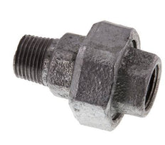 Rp 1/2'' x R 1/2'' F/M Zinc plated Cast iron Double Nipple 3-pieces with Flat sealing 25 Bar