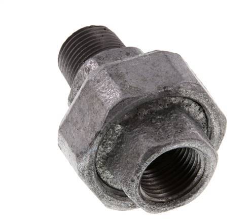 Rp 1/2'' x R 1/2'' F/M Zinc plated Cast iron Double Nipple 3-pieces with Flat sealing 25 Bar