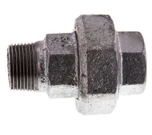 Rp 3/4'' x R 3/4'' F/M Zinc plated Cast iron Double Nipple 3-pieces with Conically sealing 25 Bar