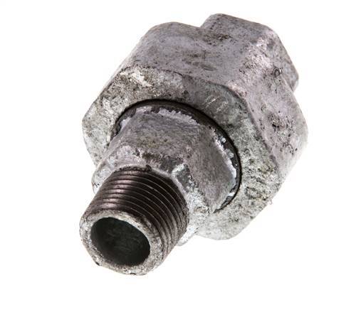 Rp 3/8'' x R 3/8'' F/M Zinc plated Cast iron Double Nipple 3-pieces with Conically sealing 25 Bar