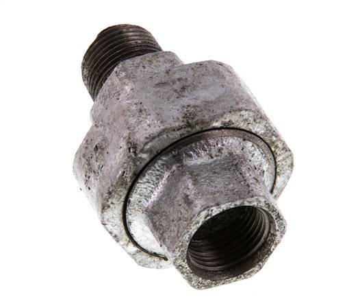 Rp 3/8'' x R 3/8'' F/M Zinc plated Cast iron Double Nipple 3-pieces with Conically sealing 25 Bar