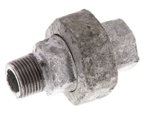 Rp 3/8'' x R 3/8'' F/M Zinc plated Cast iron Double Nipple 3-pieces with Flat sealing 25 Bar