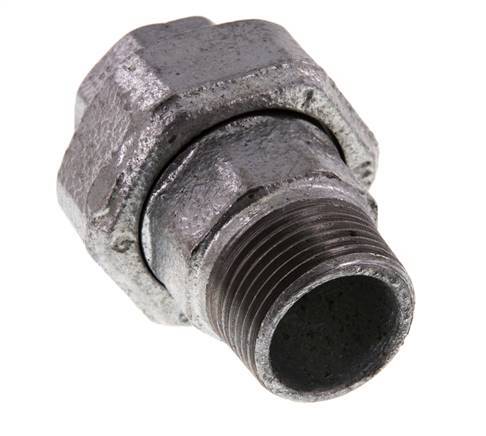 Rp 1'' x R 1'' F/M Zinc plated Cast iron Double Nipple 3-pieces with Flat sealing 25 Bar