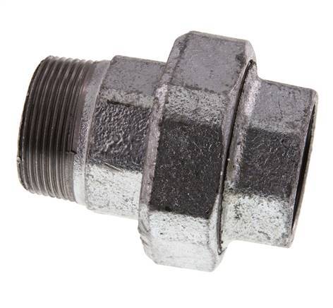 Rp 1 1/2'' x R 1 1/2'' F/M Zinc plated Cast iron Double Nipple 3-pieces with Conically sealing 25 Bar