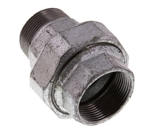 Rp 1 1/2'' x R 1 1/2'' F/M Zinc plated Cast iron Double Nipple 3-pieces with Conically sealing 25 Bar