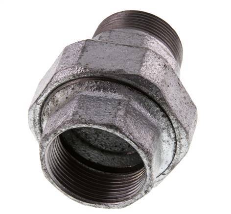 Rp 1 1/2'' x R 1 1/2'' F/M Zinc plated Cast iron Double Nipple 3-pieces with Conically sealing 25 Bar