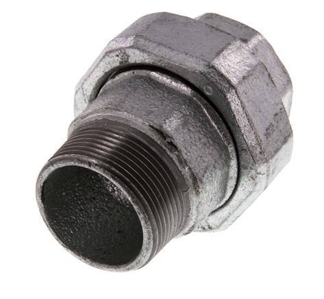 Rp 1 1/2'' x R 1 1/2'' F/M Zinc plated Cast iron Double Nipple 3-pieces with Flat sealing 25 Bar