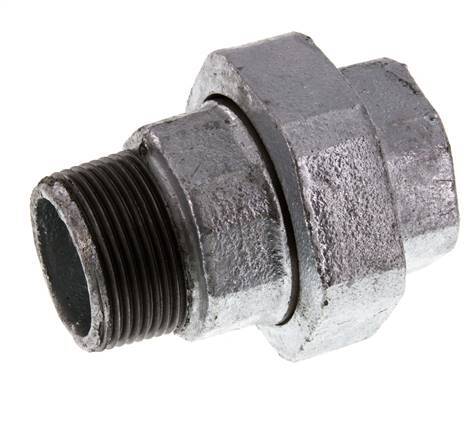 Rp 1 1/4'' x R 1 1/4'' F/M Zinc plated Cast iron Double Nipple 3-pieces with Flat sealing 25 Bar