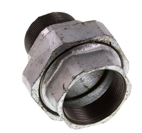 Rp 2'' x R 2'' F/M Zinc plated Cast iron Double Nipple 3-pieces with Flat sealing 25 Bar