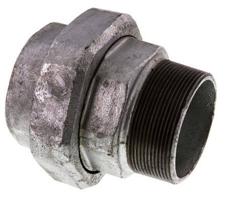 Rp 2 1/2'' x R 2 1/2'' F/M Zinc plated Cast iron Double Nipple 3-pieces with Flat sealing 25 Bar