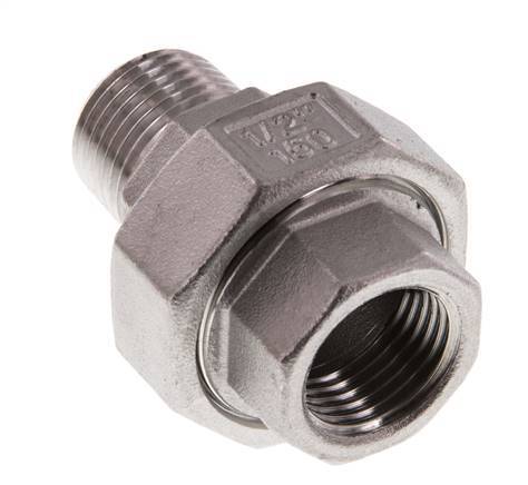 Rp 1/2'' x R 1/2'' F/M Stainless steel Double Nipple 3-pieces with Conically sealing 16 Bar