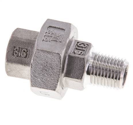 1/4'' NPT x 1/4'' NPT F/M Stainless steel Double Nipple 3-pieces with Conically sealing 16 Bar