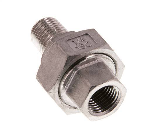 Rp 1/4'' x R 1/4'' F/M Stainless steel Double Nipple 3-pieces with Conically sealing 16 Bar