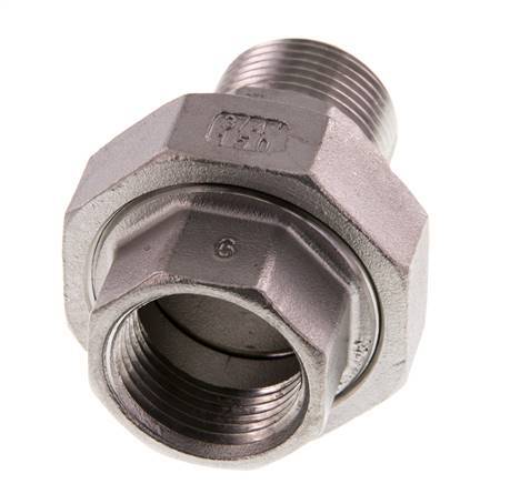 3/4'' NPT x 3/4'' NPT F/M Stainless steel Double Nipple 3-pieces with Conically sealing 16 Bar