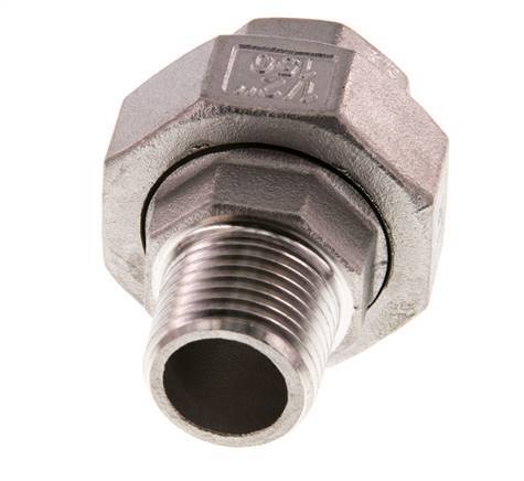 1/2'' NPT x 1/2'' NPT F/M Stainless steel Double Nipple 3-pieces with Conically sealing 16 Bar
