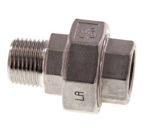 1/2'' NPT x 1/2'' NPT F/M Stainless steel Double Nipple 3-pieces with Conically sealing 16 Bar