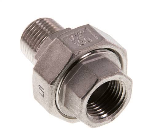 1/2'' NPT x 1/2'' NPT F/M Stainless steel Double Nipple 3-pieces with Conically sealing 16 Bar