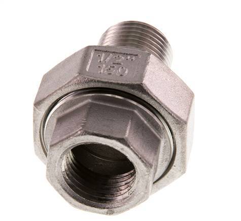 1/2'' NPT x 1/2'' NPT F/M Stainless steel Double Nipple 3-pieces with Conically sealing 16 Bar