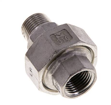 3/8'' NPT x 3/8'' NPT F/M Stainless steel Double Nipple 3-pieces with Conically sealing 16 Bar