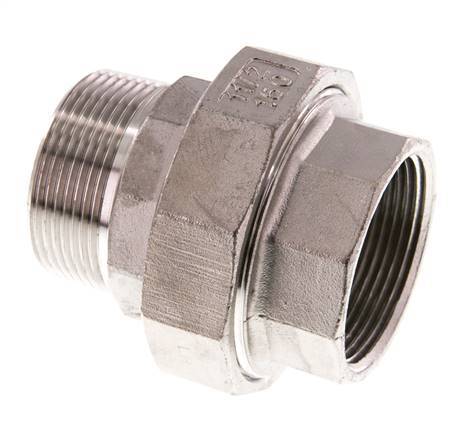 1 1/2'' NPT x 1 1/2'' NPT F/M Stainless steel Double Nipple 3-pieces with Conically sealing 16 Bar