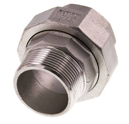 Rp 1 1/2'' x R 1 1/2'' F/M Stainless steel Double Nipple 3-pieces with Conically sealing 16 Bar