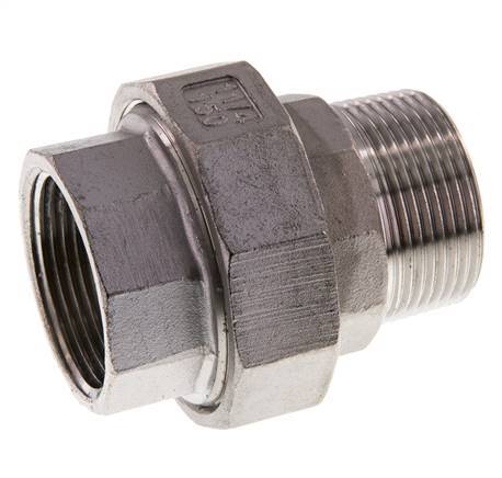 1 1/4'' NPT x 1 1/4'' NPT F/M Stainless steel Double Nipple 3-pieces with Conically sealing 16 Bar