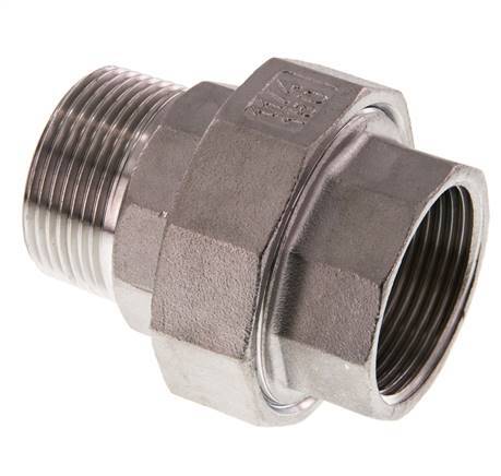 Rp 1 1/4'' x R 1 1/4'' F/M Stainless steel Double Nipple 3-pieces with Conically sealing 16 Bar