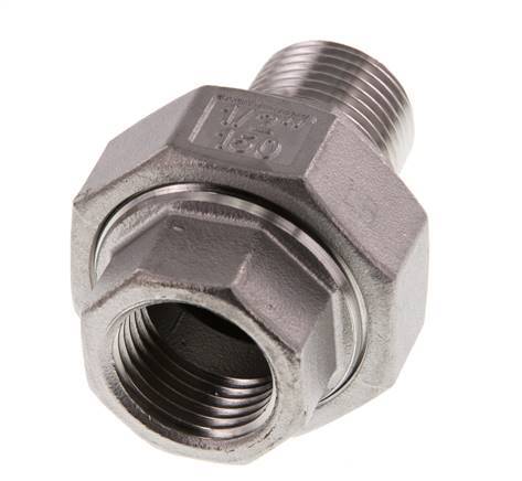 Rp 1/2'' x R 1/2'' F/M Stainless steel Double Nipple 3-pieces with Flat sealing 16 Bar