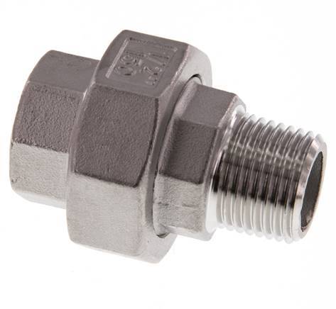 Rp 1/2'' x R 1/2'' F/M Stainless steel Double Nipple 3-pieces with Flat sealing 16 Bar