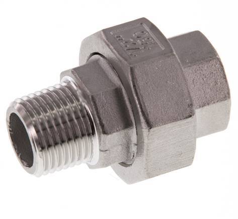 Rp 1/2'' x R 1/2'' F/M Stainless steel Double Nipple 3-pieces with Flat sealing 16 Bar