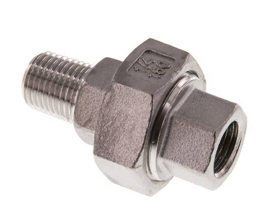 Rp 1/4'' x R 1/4'' F/M Stainless steel Double Nipple 3-pieces with Flat sealing 16 Bar