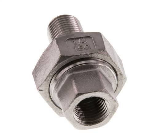 Rp 1/4'' x R 1/4'' F/M Stainless steel Double Nipple 3-pieces with Flat sealing 16 Bar