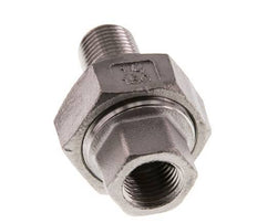 Rp 1/4'' x R 1/4'' F/M Stainless steel Double Nipple 3-pieces with Flat sealing 16 Bar