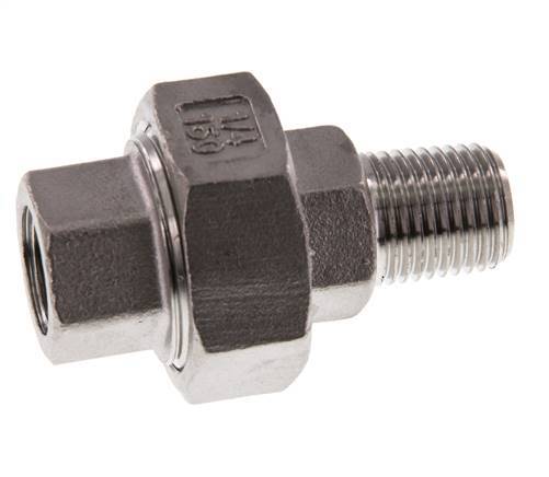 Rp 1/4'' x R 1/4'' F/M Stainless steel Double Nipple 3-pieces with Flat sealing 16 Bar